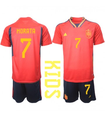 Spania Alvaro Morata #7 Hjemmedraktsett Barn VM 2022 Kortermet (+ Korte bukser)